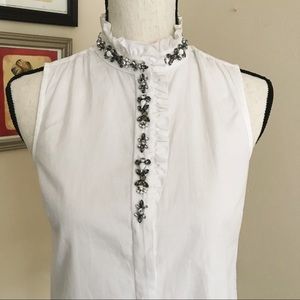 J Crew Beaded Collar White Blouse Size 0